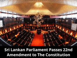 Sri Lankan Parliament Passes 22nd Amendment to The Constitution